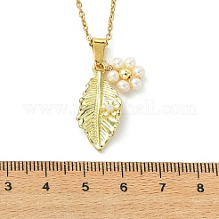 Halskette mit Anhänger aus Blatt- und Imitationsperlenblume aus einer Edelstahl-Kabelkette (304) für Damen&nbsp;NJEW-JN06183