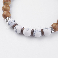 Natürliche Lavastein & Holz Spitze Stein & Kokos Stretch Armbänder&nbsp;BJEW-I241-03Q