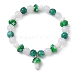 Bracelet extensible perlé au chalumeau avec breloques de champignons en résine&nbsp;BJEW-JB09570