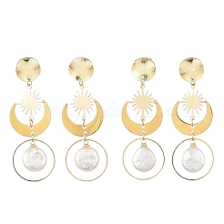 Pendientes colgantes con perlas keshi naturales y conectores de latón.&nbsp;EJEW-JE07457