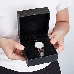 Schwarze Uhrenverpackungsboxen aus Papier mit Klappdeckel und Kissen im Inneren&nbsp;CON-WH0816-018A