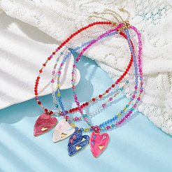 Collana con ciondolo a forma di cuore in acciaio inossidabile smaltato 304 con catene di perline di vetro&nbsp;NJEW-JN04465