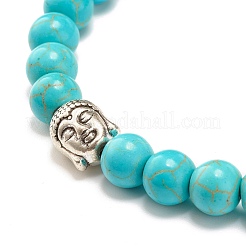 Bracciale elastico rotondo in turchese sintetico e roccia lavica naturale&nbsp;BJEW-JB07470-01