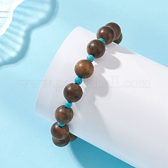 Pulseras elásticas de madera y turquesa sintética con cuentas para mujer&nbsp;BJEW-TA00729