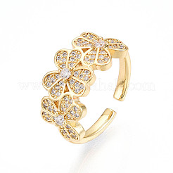 Bagues de manchette en laiton avec micro pavé de zircone cubique transparente pour femmes&nbsp;KK-T074-20G
