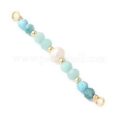 Facettierter runder natürlicher Amazonit & Apatit & Kartoffel natürliche Zuchtperlen Süßwasserperlen Verbinder Charms&nbsp;PALLOY-JF03531-05
