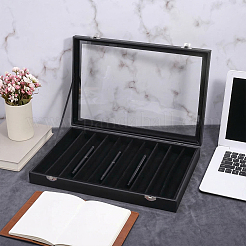 Présentoir à stylos à un compartiment en MDF recouvert de cuir PU avec couvercle transparent en acrylique&nbsp;ODIS-WH0086-232A-02