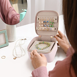 Boîtes de rangement à bijoux portables en cuir PU avec fermeture éclair et poignée&nbsp;CON-WH20005-28B