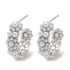 Blumenohrstecker aus Messing mit Kunstperle&nbsp;EJEW-M082-05P