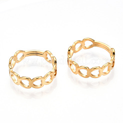 Placcatura ionica (ip) 304 acciaio inossidabile cuore cavo anello regolabile per le donne&nbsp;RJEW-T027-11G