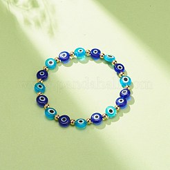 Malocchio di lampwork e braccialetto elasticizzato in ottone per le donne&nbsp;BJEW-JB08386-02