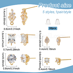 10 paio di orecchini a bottone in ottone con zirconi cubici in 5 stili&nbsp;DIY-AN0001-14