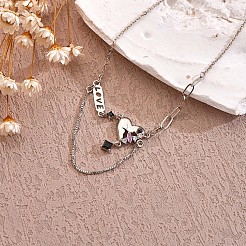 Collier pendentif coeur et mot d'amour en zircone cubique rose&nbsp;JN1076A