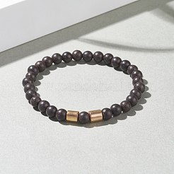 Bracelet extensible en perles rondes en bois naturel avec hématite synthétique pour hommes femmes&nbsp;BJEW-JB07549