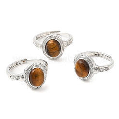 Ovaler verstellbarer Ring aus natürlichem Edelstein&nbsp;RJEW-A020-01P