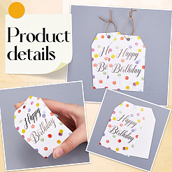 100 pz di biglietti di auguri rettangolari a tema compleanno con kit di cordino di iuta da 20 m&nbsp;DIY-SP0003-89C
