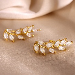 Aretes de latón con circonitas cúbicas pavé para mujer&nbsp;KK-CBADCD7-01G