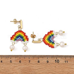 Boucles d'oreilles pendantes tressées en perles de culture d'eau douce naturelles et perles de verre&nbsp;EJEW-MZ00791