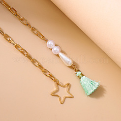 Stern-Legierung Kabelkette mit Kunststoff Perle Perle Aquamarin Quaste Taille Bauchketten&nbsp;FS-WG4037F-01