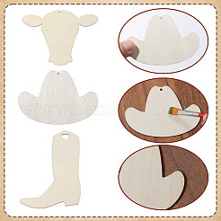 30 Stück 3 Stile Cowboy-Jungen-Thema unfertige Holzanhänger&nbsp;WOOD-SP0001-47