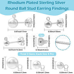 12 Stück 3 Stile Sterling Silber runde Kugel Ohrstecker Zubehörse&nbsp;FIND-BBC0004-60
