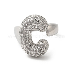 Anillo abierto con circonita cúbica transparente y micropavé de latón con letras para mujer&nbsp;RJEW-N046-03C-P