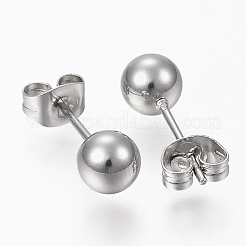 Anlaufgeschützte Ohrstecker aus 201er Edelstahl mit Kugeln&nbsp;STAS-P179-02P-4mm