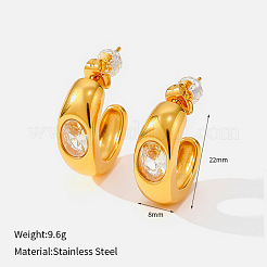 Boucles d'oreilles puces en acier inoxydable 304 serties de zirconiums cubiques pavés&nbsp;WG955B3-01