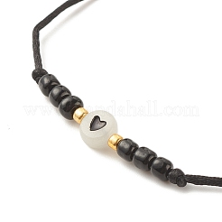 2 pezzo rotondo piatto con braccialetti di perline intrecciati in acrilico a cuore con semi di vetro&nbsp;BJEW-JB08034-01