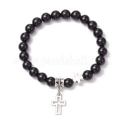 2 pulsera elástica de cuentas redondas de jade mashan y obsidiana natural&nbsp;BJEW-JB11599