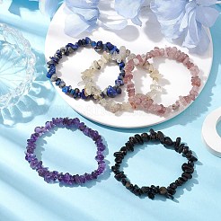 12 Konstellation natürliche gemischte Edelsteinsplitter Perlen Stretch-Armband-Sets für Frauen und Männer&nbsp;BJEW-JB10264-03