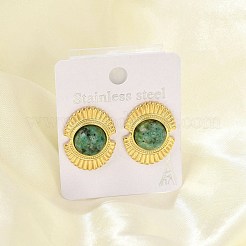 Pendientes de acero inoxidable 304 con turquesa africana natural (jaspe)&nbsp;EJEW-G421-02G-01