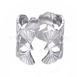 Anillo abierto con forma de hoja de ginkgo de acero inoxidable 304 que no se deslustra.&nbsp;LS-RJEW-T023-28P