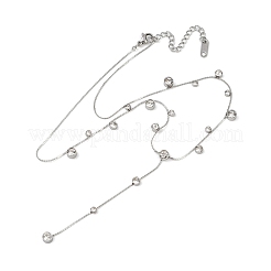 304 Edelstahl Pavé klare Zirkonia flache runde Gliederkette Y-Halsketten&nbsp;NJEW-Z088-01P