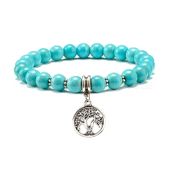 Set aus elastischen Armbändern mit runden Perlen aus synthetischem Türkis und natürlichem Lavagestein&nbsp;BJEW-JB07465