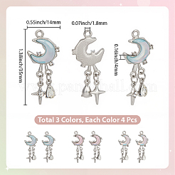 12 stücke 3 farben legierung glas anhänger&nbsp;FIND-SC0021-07