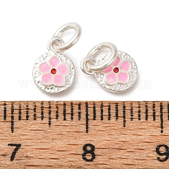 Feinsilberperle rosa Emaille flach rund mit Blumenanhängern&nbsp;STER-A047-04A-S