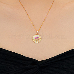 Colliers élégants avec pendentif en forme de cœur en laiton transparent et rose vif en zircone cubique pour femmes&nbsp;RR6975-1