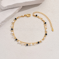 Bracelets de cheville élégants à double couche en laiton et verre au design géométrique pour femmes&nbsp;VR7798