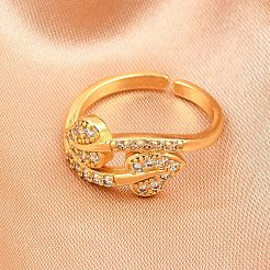 Bagues de manchette en laiton micro pavé de zircone cubique pour femmes&nbsp;RJEW-Z113-33G