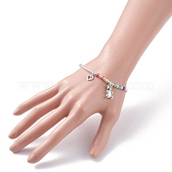 Bracciale con ciondolo orso e cuore aperto con perline tubolari curve da donna&nbsp;BJEW-TA00052