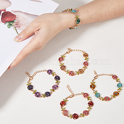 5 set di bracciali a catena con maglie a forma di rosa in lega bicolore con strass&nbsp;BJEW-FI0001-63