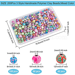 200pcs 3 Art handgemachte Polymer-Ton-Perlen&nbsp;CLAY-BC0001-03