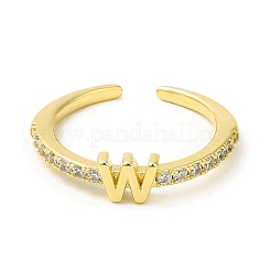 Anillo de puño abierto con letra inicial de circonita cúbica transparente&nbsp;RJEW-H120-09G-W
