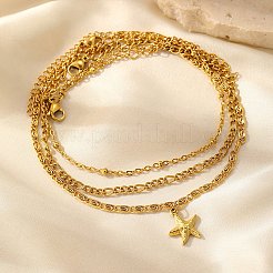 Sommerstrand 304 Edelstahl Seestern Charms 3 Schicht Fußkettchen für Frauen&nbsp;AJEW-F068-01G