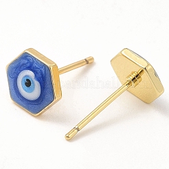 Esagono smaltato con orecchini a bottone malocchio&nbsp;EJEW-E274-03G-04