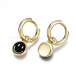 Orecchini a cerchio huggie in ottone smaltato&nbsp;EJEW-T014-37G-NF