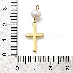 Kreuzanhänger aus Messing und Naturperlen&nbsp;KK-Z093-39G
