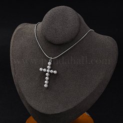 Collane con ciondolo a forma di croce in perle di plastica e acciaio inossidabile 304&nbsp;STAS-Z114-20P