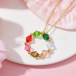 Colliers à pendentif en anneau de perles acryliques colorées&nbsp;NJEW-JN04596-01